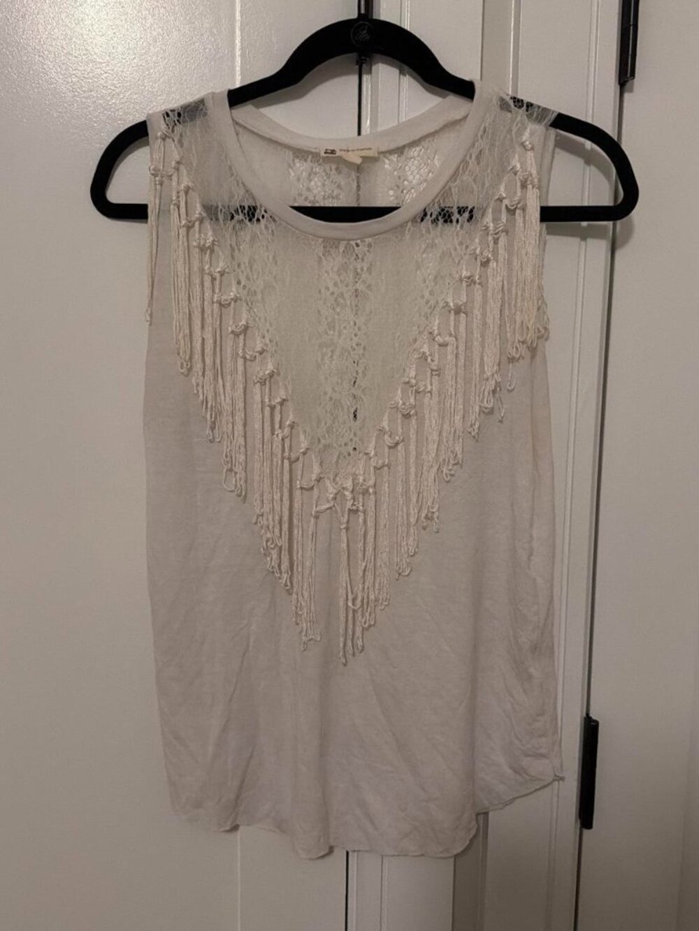 White fringe top with lace and tassels